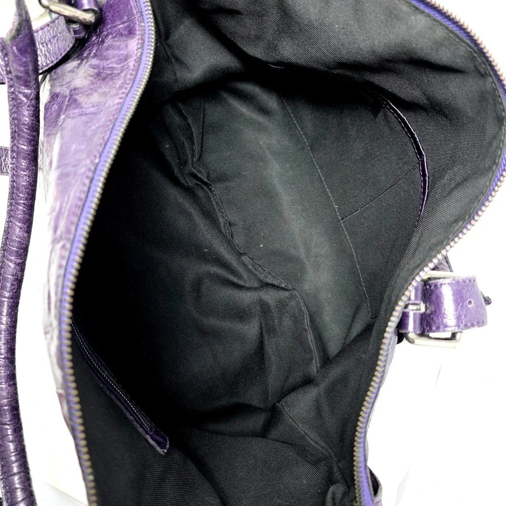 Abro Handbag Women Medium Purple Croc Embossed Leather Satchel Top Handle